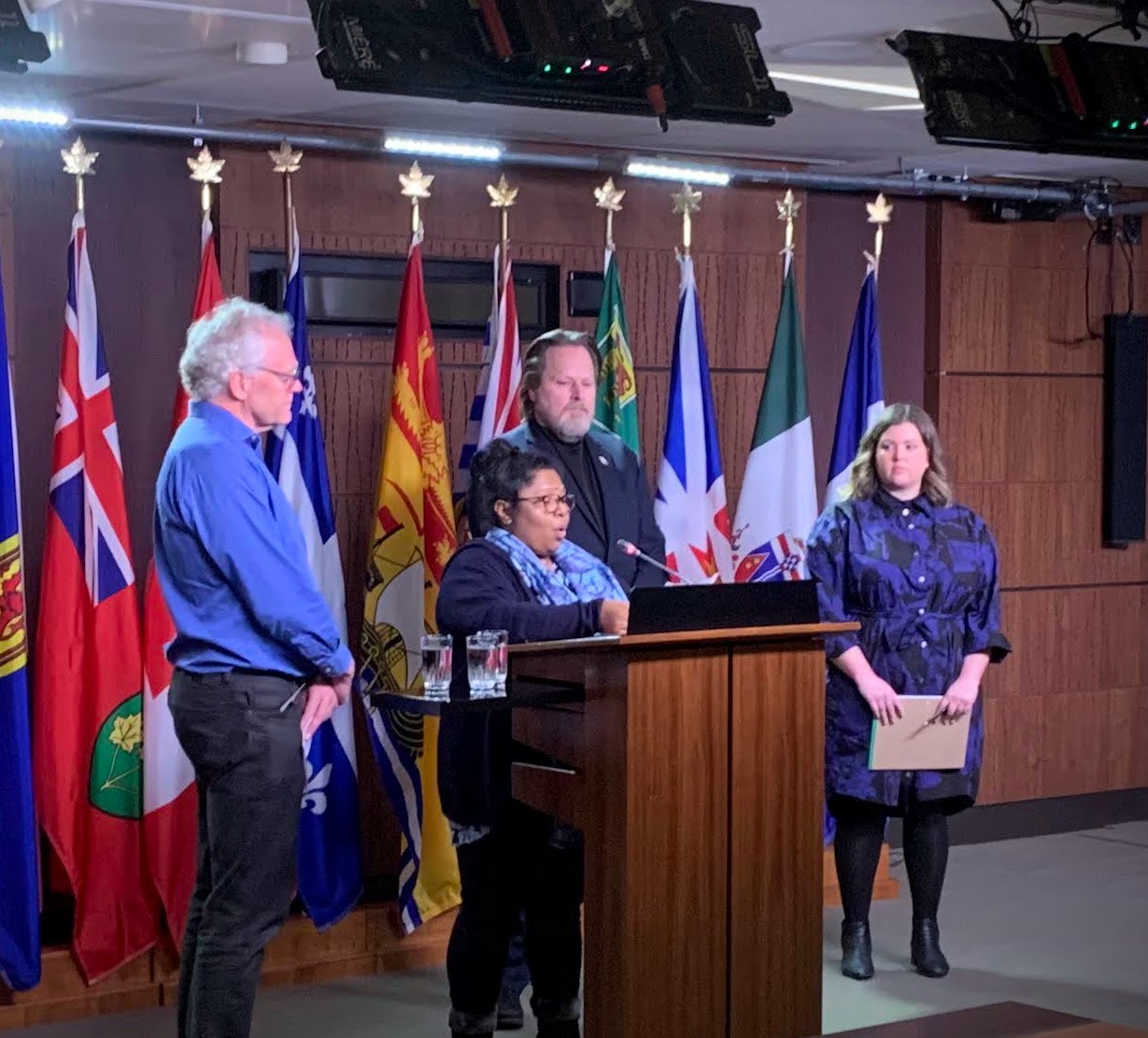 Marty Warren, USW National Director for Canada, and USW staff join Kalpona Akter, Executive Director, Bangladesh Center for Workers Solidarity at a press conference on Parliament Hill