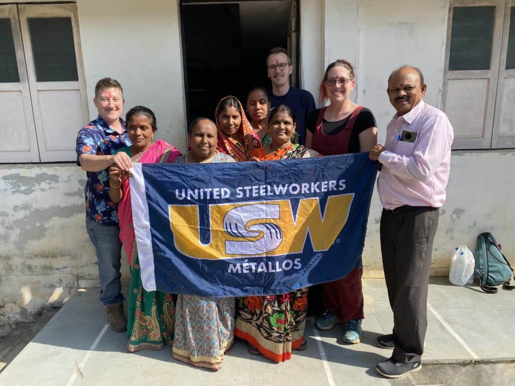 Steelworkers Miranda Hegan and Samantha Bonin (LU 1-405) and incoming SHF Executive Director Guillaume Charbonneau visiting SHF Global Forestry Program partners in the Indian state of Gujarat, October 2022.