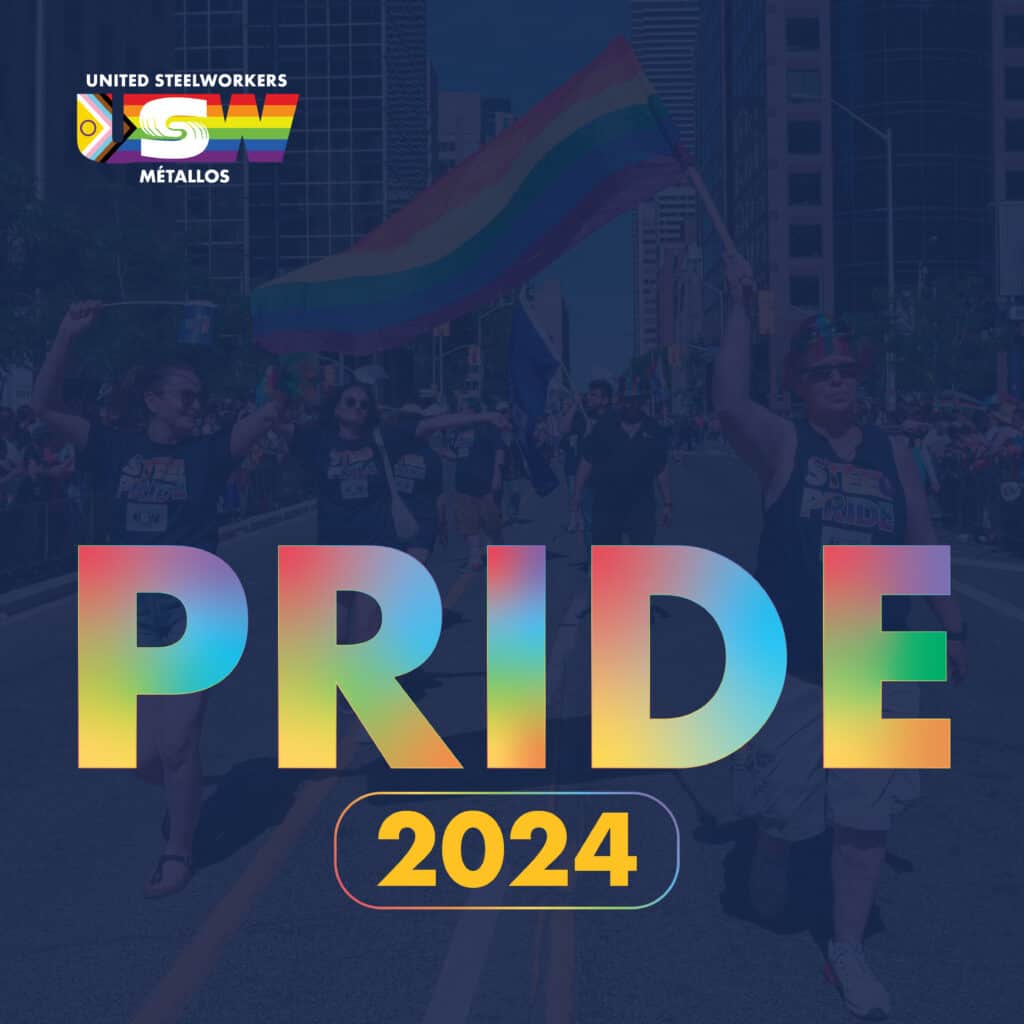 A graphic showing people marching in a Pride Parade, while waving Pride flags. There is a text saying Pride 2024 at the bottom of the graphic.