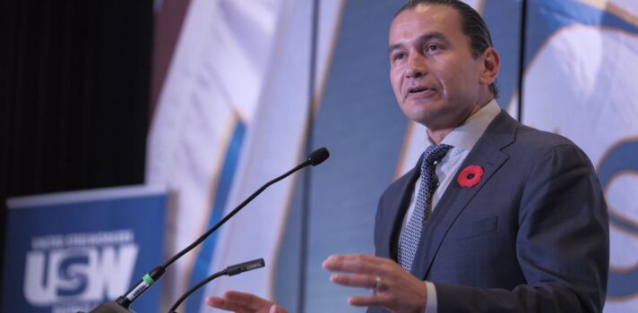 NDP Manitoba Premier Wab Kinew speaks at the USW 2024 D3 Conference.