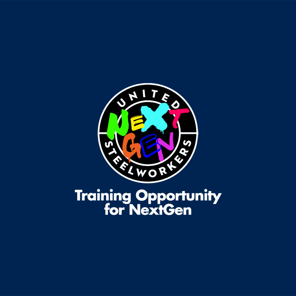 USW District 3 NextGen logo on blue background with type Training Opportunity for NextGen.