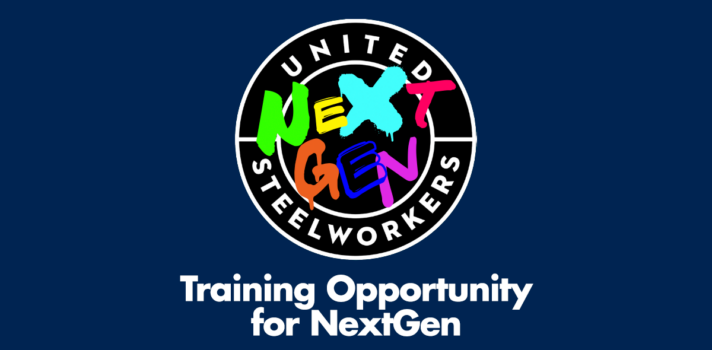 USW District 3 NextGen logo on blue background with type Training Opportunity for NextGen.