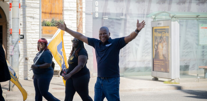 USW District 6 Director Kevon Stewart at the Toronto Labour Day march.