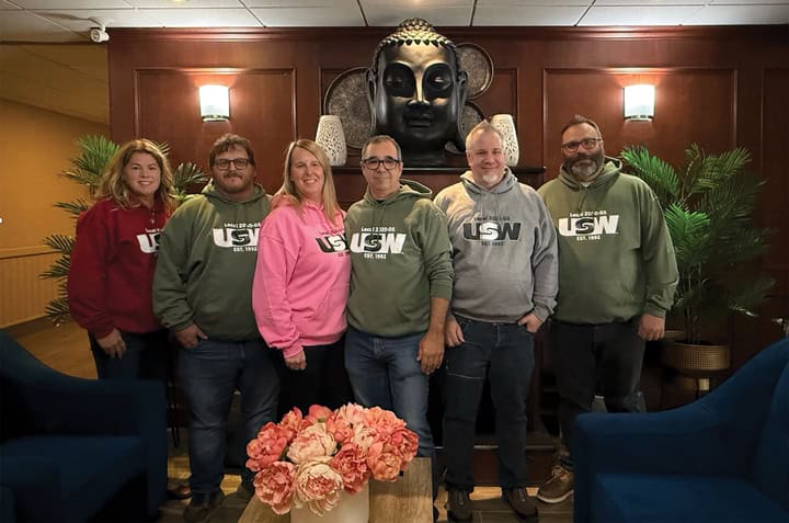 The USW Local 2020-05 bargaining committee, representing office, professional and technical workers at mining giant Vale in Sudbury. Ont., negotiated a four-year contract with significant gains on wages, pensions, health and safety and more.