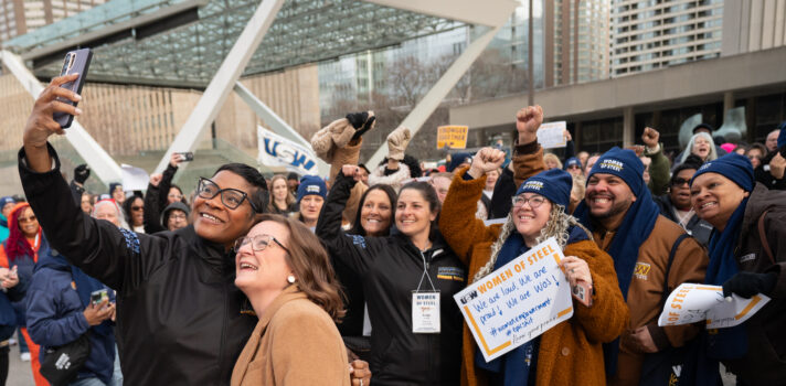 USW International President Roxanne D. Brown and USW Vice President At Large Amber Miller with delegates from the USW International and National Women’s Conference in Toronto.