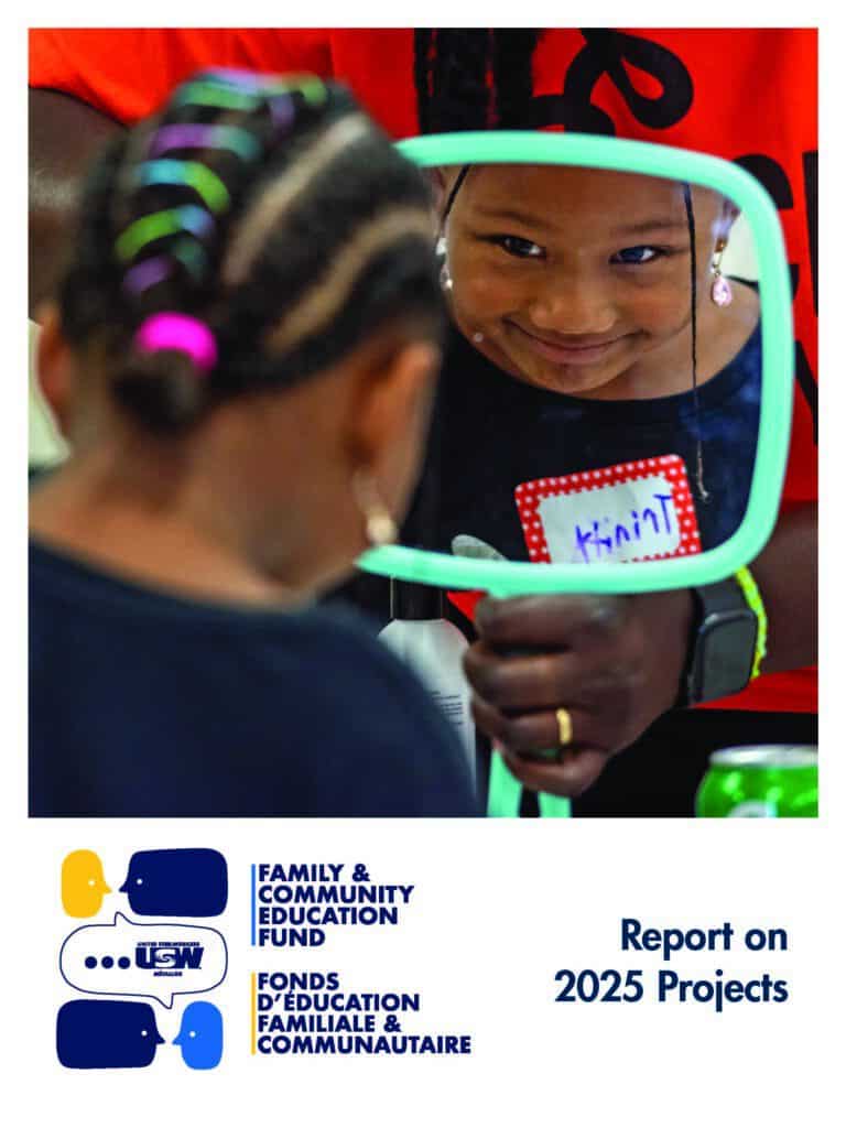 On the cover of the FCEF Report on 2025 Projects: A young Black girl looks at her reflection in a teal handheld mirror.